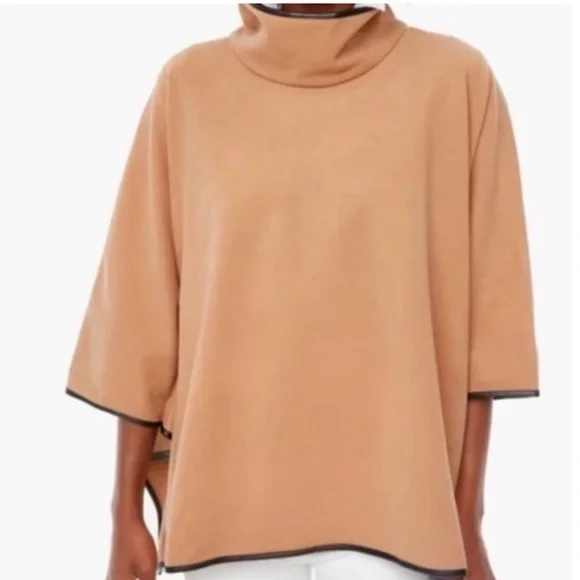 Tuckernuck Piper Poncho Funnel Neck Camel Tan Leather Trim O/S - Picture 2 of 12